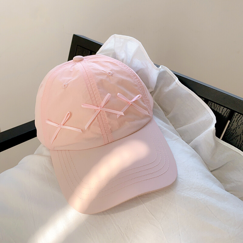 Pălărie de primăvară de vară pentru femei, Coreea de Sud, culoare uni, fundă roz, șapcă de baseball cu uscare rapidă, pălărie respirabilă, pălărie drăguță, cadou pentru fete