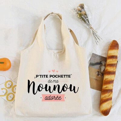 Mulțumesc Nounou Geantă de umăr cu imprimeu francez Geantă tote din pânză Genți de mână pentru femei Harajuku Genți de cumpărături reutilizabile Cadou pentru Nounou