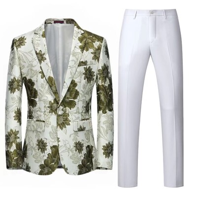 Muško odijelo, dvodijelno narančasto cvjetni uzorak, jedno dugme, poslovno ležerno za vjenčanje, rođendan, set sakoa i hlača