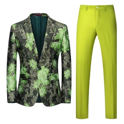 Muško odijelo, dvodijelno narančasto cvjetni uzorak, jedno dugme, poslovno ležerno za vjenčanje, rođendan, set sakoa i hlača