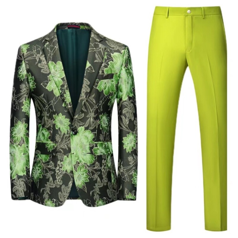 Muško odijelo, dvodijelno narančasto cvjetni uzorak, jedno dugme, poslovno ležerno za vjenčanje, rođendan, set sakoa i hlača