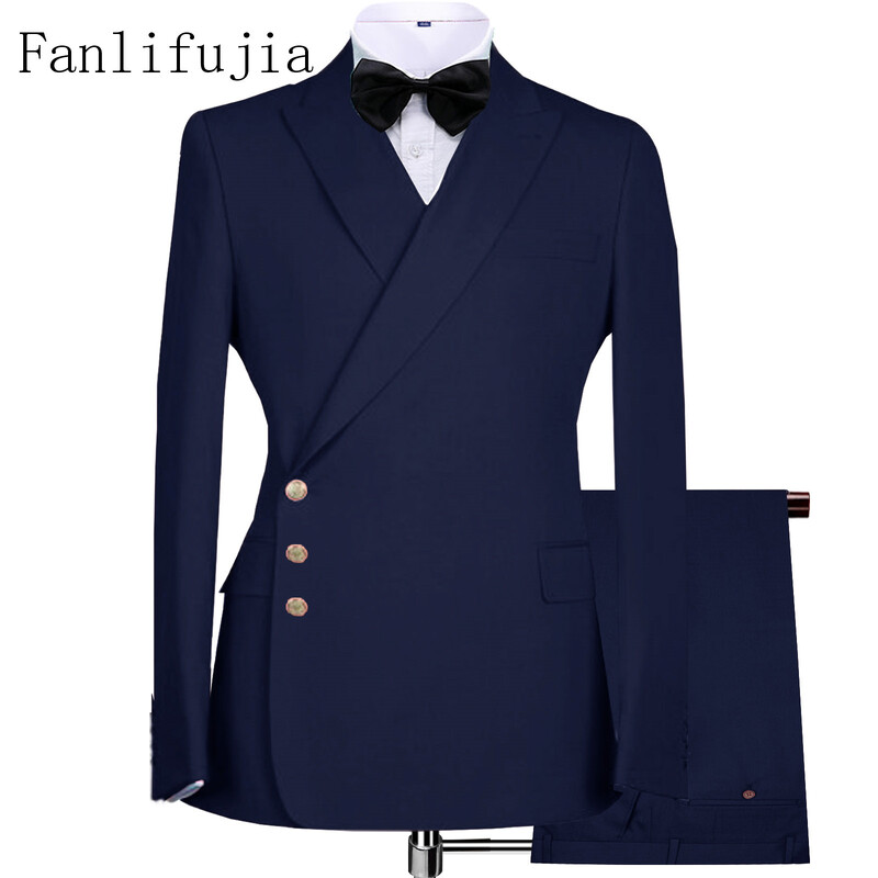 Fanlifujia 2024 Blazer cu nasturi laterali cu design nou, costume pentru bărbați, costum formal bleumarin, stil italian, smoking de nuntă de mire