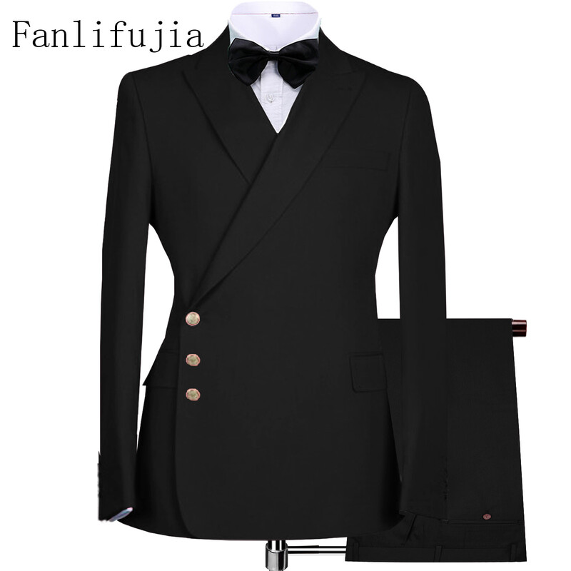 Fanlifujia 2024 Blazer cu nasturi laterali cu design nou, costume pentru bărbați, costum formal bleumarin, stil italian, smoking de nuntă de mire