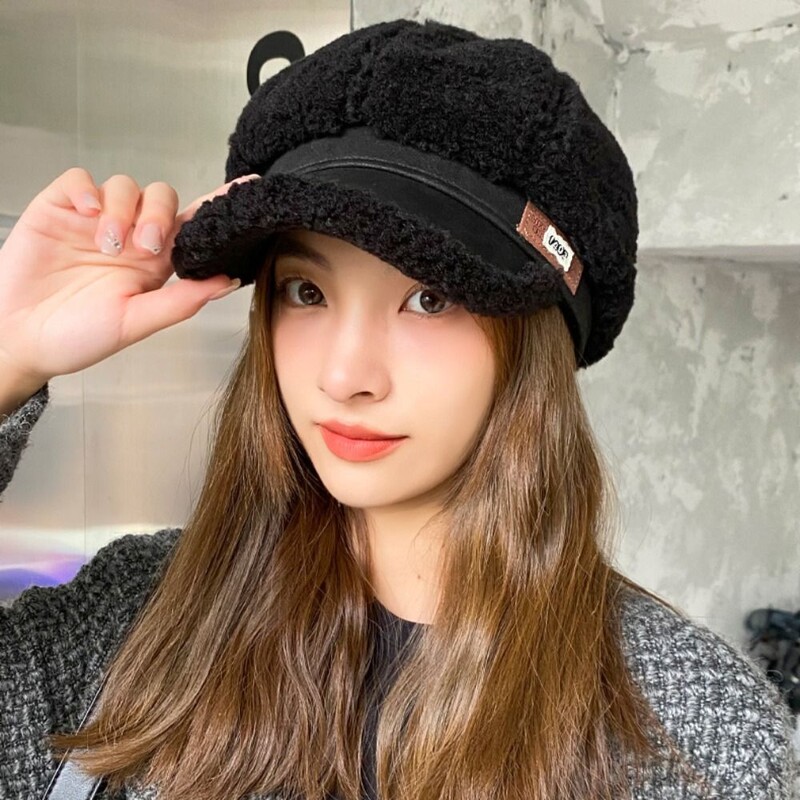 Șapcă cu vârf din lână de miel îngroșată cu personalitate, Harajuku, rezistentă la frig, pălărie de pictor de iarnă, ține la cald Beretă, șapcă octogonală de pluș, doamnelor