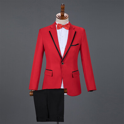 Moda bărbați costum mozaic de lux roșu/albastru/alb pentru bărbați nuntă bal de absolvire rochie de petrecere Blazere și pantaloni