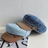 Combhasaki Дамски Y2K Vintage деним Шапка за цигулар с пачуърк Шапка с козирка Paperboy Painter Осмоъгълни шапки