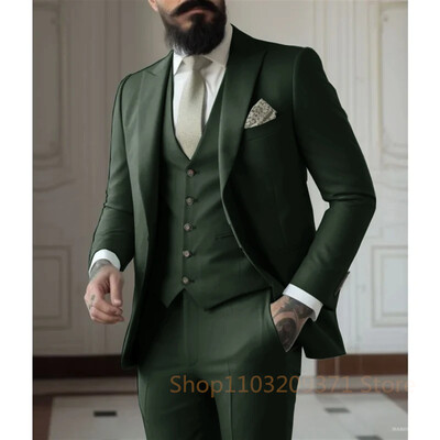 Costume verde deschis Costume pentru bărbați 3 piese Îmbrăcăminte de nuntă Afaceri Bărbați Mire Rochie de mireasă Jachetă Vesta Pantaloni Set Blazere Bărbați Fahion