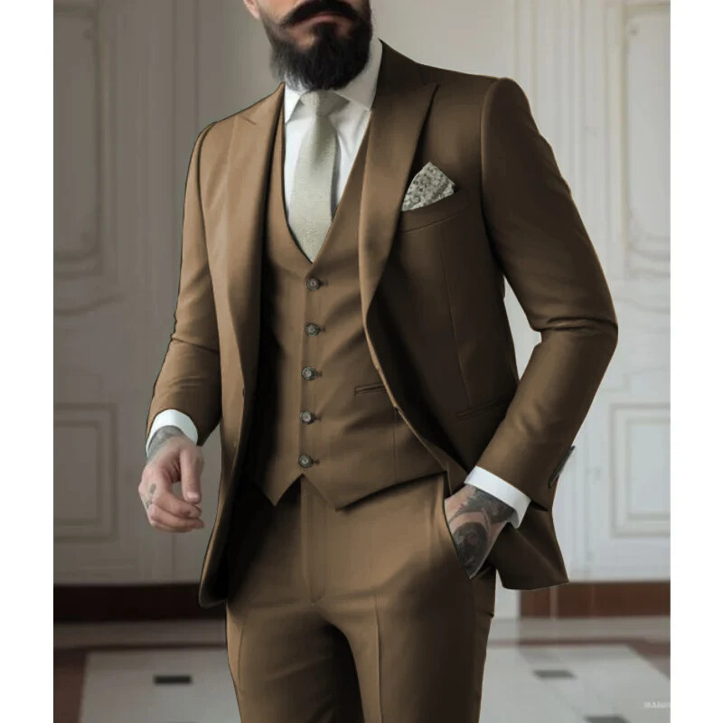 Costume verde deschis Costume pentru bărbați 3 piese Îmbrăcăminte de nuntă Afaceri Bărbați Mire Rochie de mireasă Jachetă Vesta Pantaloni Set Blazere Bărbați Fahion