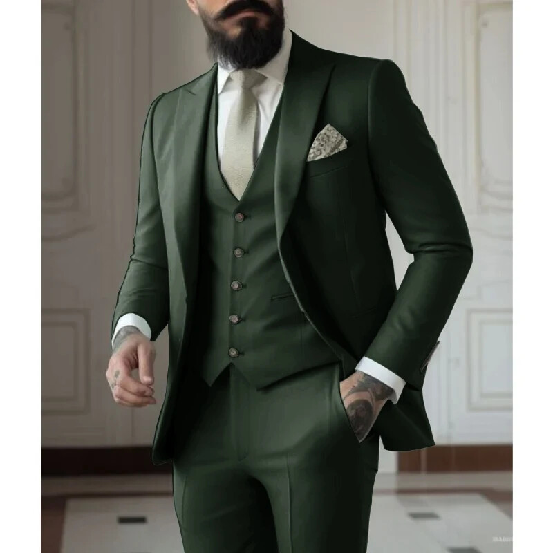 Costume verde deschis Costume pentru bărbați 3 piese Îmbrăcăminte de nuntă Afaceri Bărbați Mire Rochie de mireasă Jachetă Vesta Pantaloni Set Blazere Bărbați Fahion