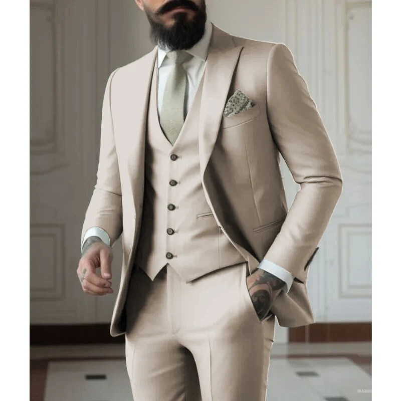 Costume verde deschis Costume pentru bărbați 3 piese Îmbrăcăminte de nuntă Afaceri Bărbați Mire Rochie de mireasă Jachetă Vesta Pantaloni Set Blazere Bărbați Fahion