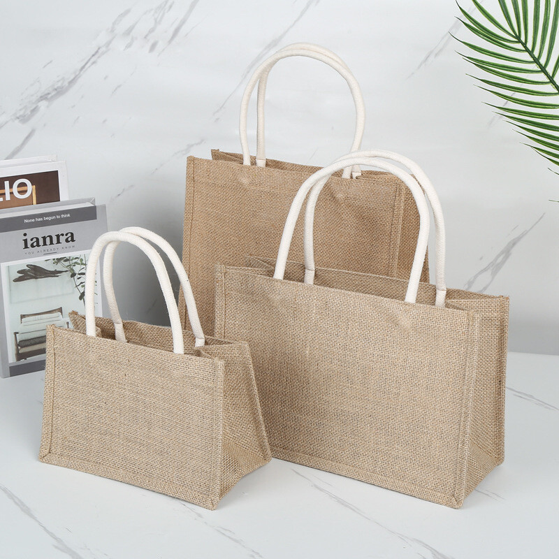 Geantă de iuta de mare capacitate pentru cumpărături Geantă de tote portabilă vintage Geantă de mână din in Geantă de frânghie de bumbac Geantă de umăr ocazională de transport pentru femei