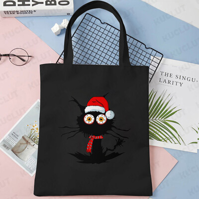 Lumini de Crăciun Genți de tote din pânză pentru pisici Geantă amuzantă de umăr pentru femei, petrecere de Crăciun fericit, geantă pentru cumpărături, geantă de mână reutilizabilă