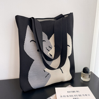 Atkārtoti lietojami iepirkumu maisiņi Japāņu gadījuma soma Varavīksnes šaha galda rokassomiņa Sieviešu rokām darināta trikotāžas vilnas kausa soma