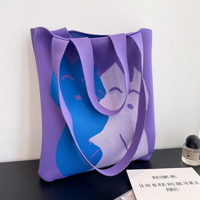 Atkārtoti lietojami iepirkumu maisiņi Japāņu gadījuma soma Varavīksnes šaha galda rokassomiņa Sieviešu rokām darināta trikotāžas vilnas kausa soma