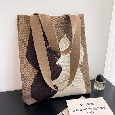 Atkārtoti lietojami iepirkumu maisiņi Japāņu gadījuma soma Varavīksnes šaha galda rokassomiņa Sieviešu rokām darināta trikotāžas vilnas kausa soma