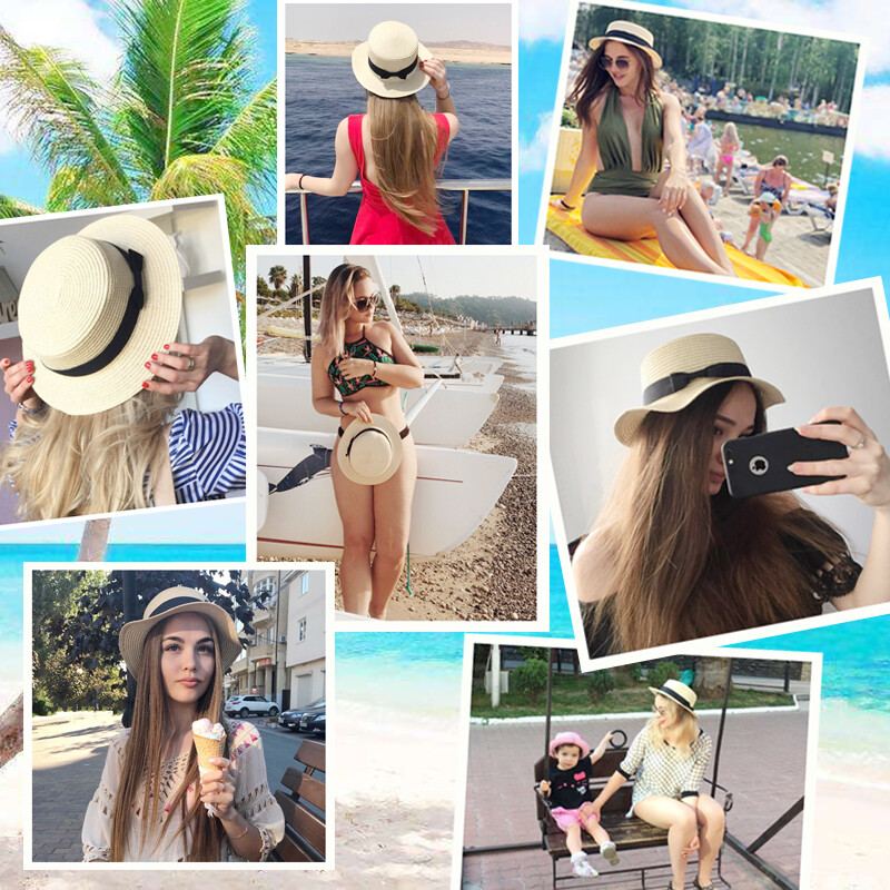 Pălărie de paie Pălărie de vară pentru femei Plajă pentru doamne Casual Plat Brom Bowknot Pălărie Panama Respirabilă FashPălării de soare de modă respirabile pentru femei