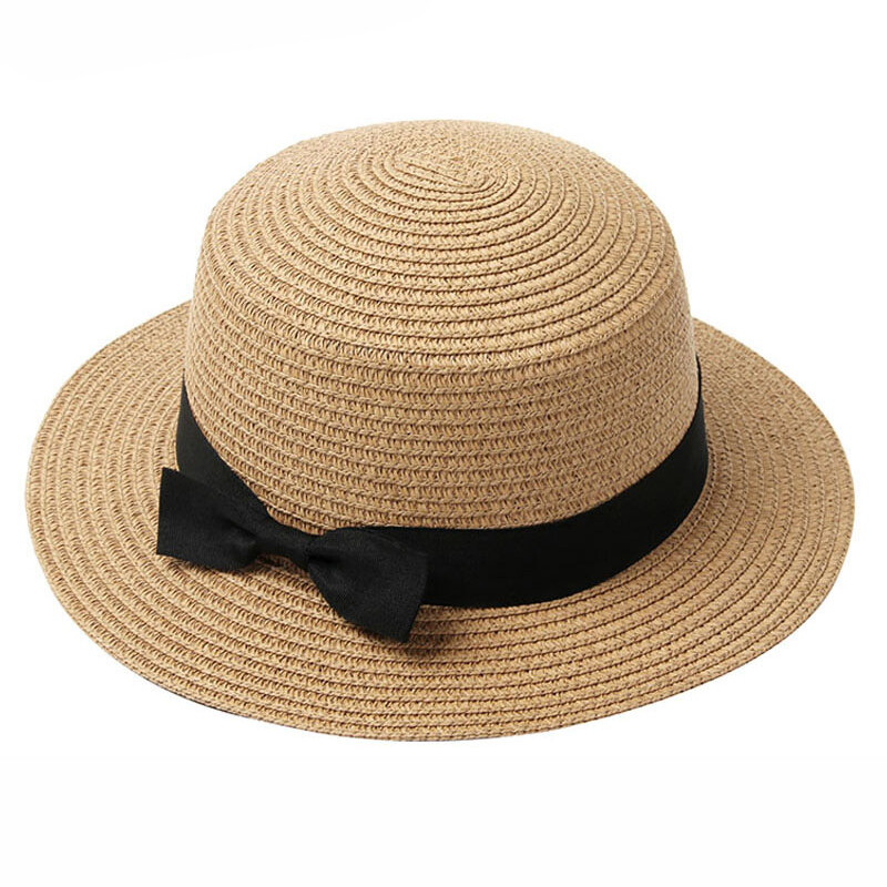 Pălărie de paie Pălărie de vară pentru femei Plajă pentru doamne Casual Plat Brom Bowknot Pălărie Panama Respirabilă FashPălării de soare de modă respirabile pentru femei