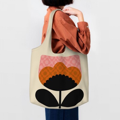 Pielāgota, jauka, drukāta druka Spring Bloom Orla Kiely Tote iepirkumu somas, mazgājamas audekla, plecu pircēju fotogrāfiju rokassomas