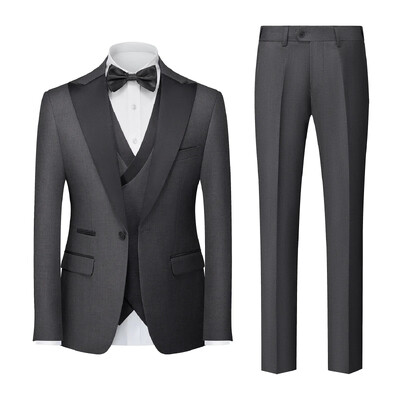 (Jachetă + Vestă + Pantaloni) Costum de afaceri oficial pentru bărbați pentru fumători Set din trei piese Rochie de mireasă pentru petrecere Costum tiranian pentru bărbați