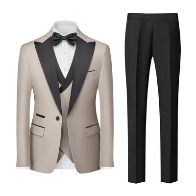 (Jachetă + Vestă + Pantaloni) Costum de afaceri oficial pentru bărbați pentru fumători Set din trei piese Rochie de mireasă pentru petrecere Costum tiranian pentru bărbați