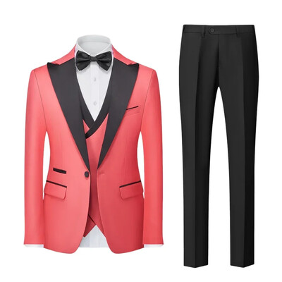 (Jachetă + Vestă + Pantaloni) Costum de afaceri oficial pentru bărbați pentru fumători Set din trei piese Rochie de mireasă pentru petrecere Costum tiranian pentru bărbați