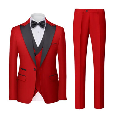 (Jachetă + Vestă + Pantaloni) Costum de afaceri oficial pentru bărbați pentru fumători Set din trei piese Rochie de mireasă pentru petrecere Costum tiranian pentru bărbați