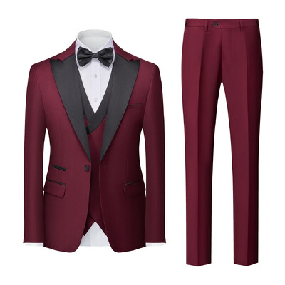 (Jachetă + Vestă + Pantaloni) Costum de afaceri oficial pentru bărbați pentru fumători Set din trei piese Rochie de mireasă pentru petrecere Costum tiranian pentru bărbați