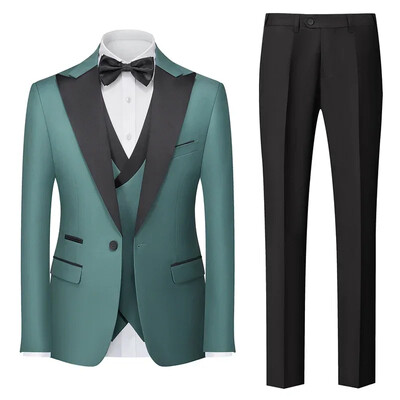 (Jachetă + Vestă + Pantaloni) Costum de afaceri oficial pentru bărbați pentru fumători Set din trei piese Rochie de mireasă pentru petrecere Costum tiranian pentru bărbați