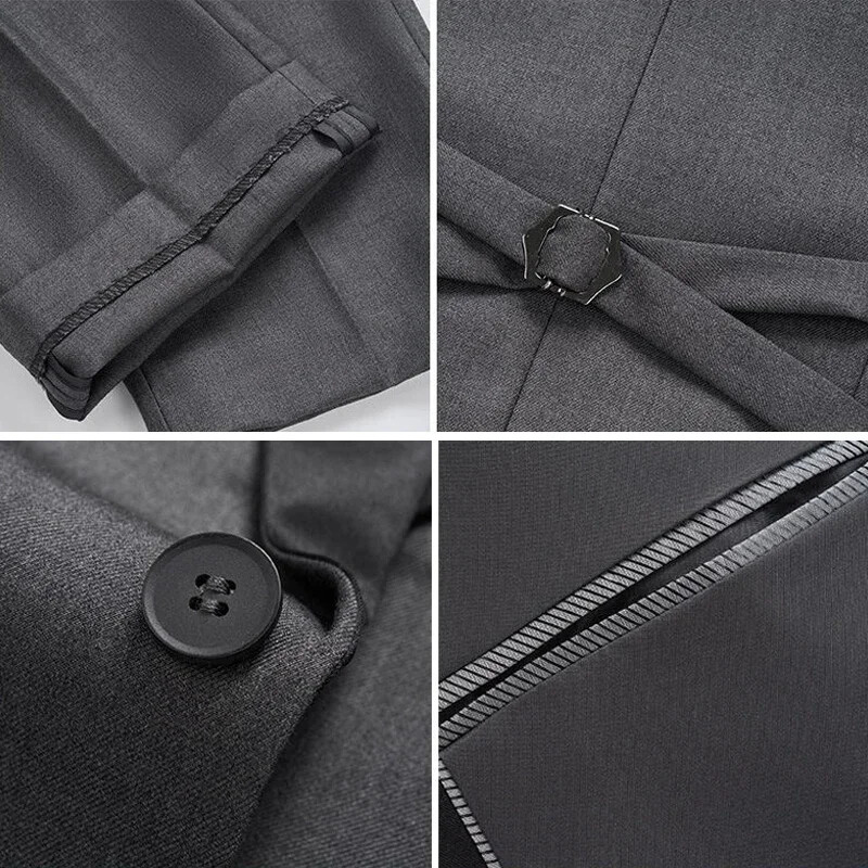 (Jachetă + Vestă + Pantaloni) Costum de afaceri oficial pentru bărbați pentru fumători Set din trei piese Rochie de mireasă pentru petrecere Costum tiranian pentru bărbați