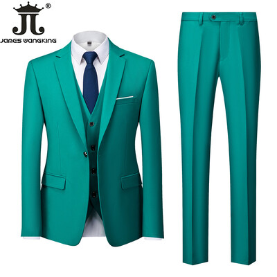 18 culori M-6XL (jachetă + vestă + pantaloni) Boutique de culoare solidă Costum de afaceri oficial pentru bărbați Rochie de mireasă pentru petrecere Costum pentru bărbați