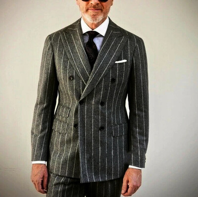 Costum pentru bărbați cu dungi gri, 2 piese, Blazer dublu, smoking de mire pentru bărbați, slim fit, formală, de afaceri, îmbrăcăminte pentru bărbați, costum pentru bărbați