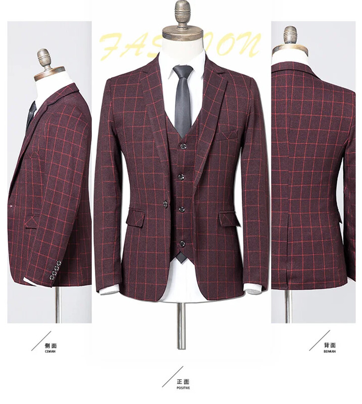 Boutique 5XL (Blazer + prsluk + hlače) Talijanski stil Moda Poslovno Elegantno gospodsko karirano usko ležerno svečano odijelo 3-dijelno