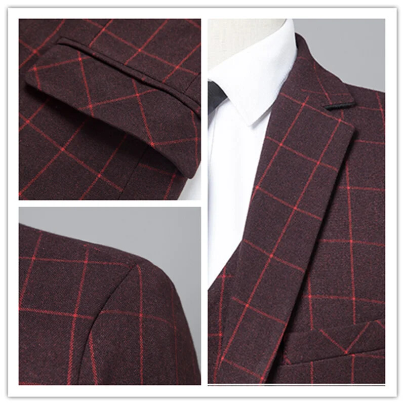 Boutique 5XL (Blazer + prsluk + hlače) Talijanski stil Moda Poslovno Elegantno gospodsko karirano usko ležerno svečano odijelo 3-dijelno