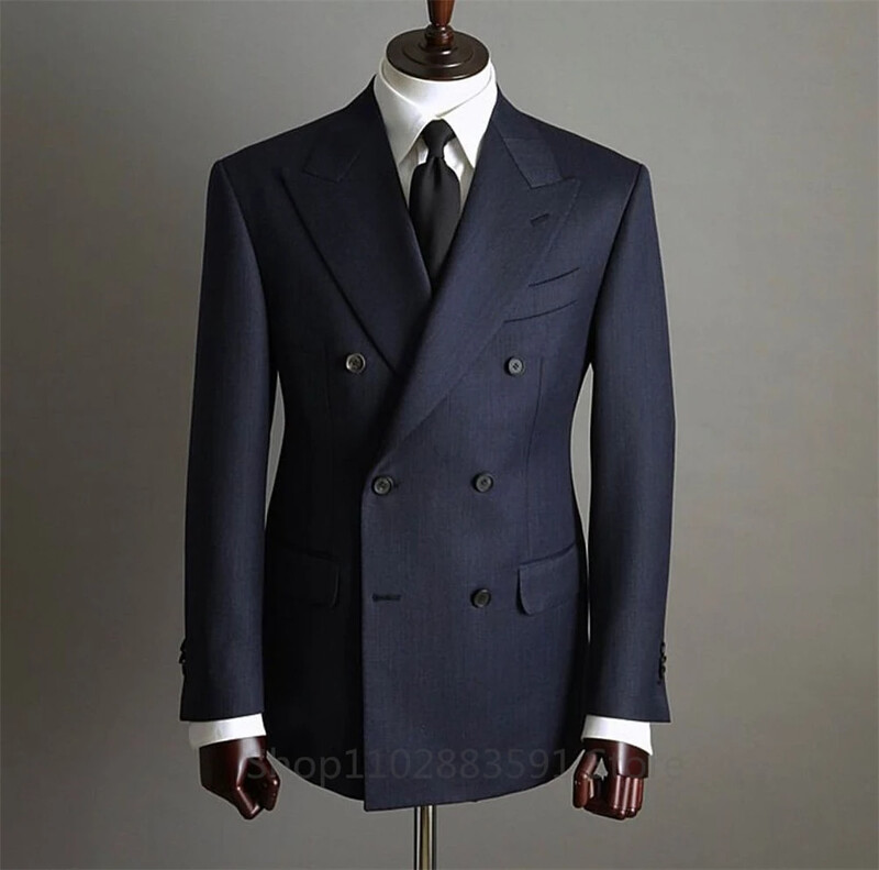 2-dijelni modni blejzer hlače Muška odijela s dvostrukim kopčanjem i reverima sa šiljcima Svečana zabava Vjenčanje Mladoženja Smoking （Sakun+hlače））
