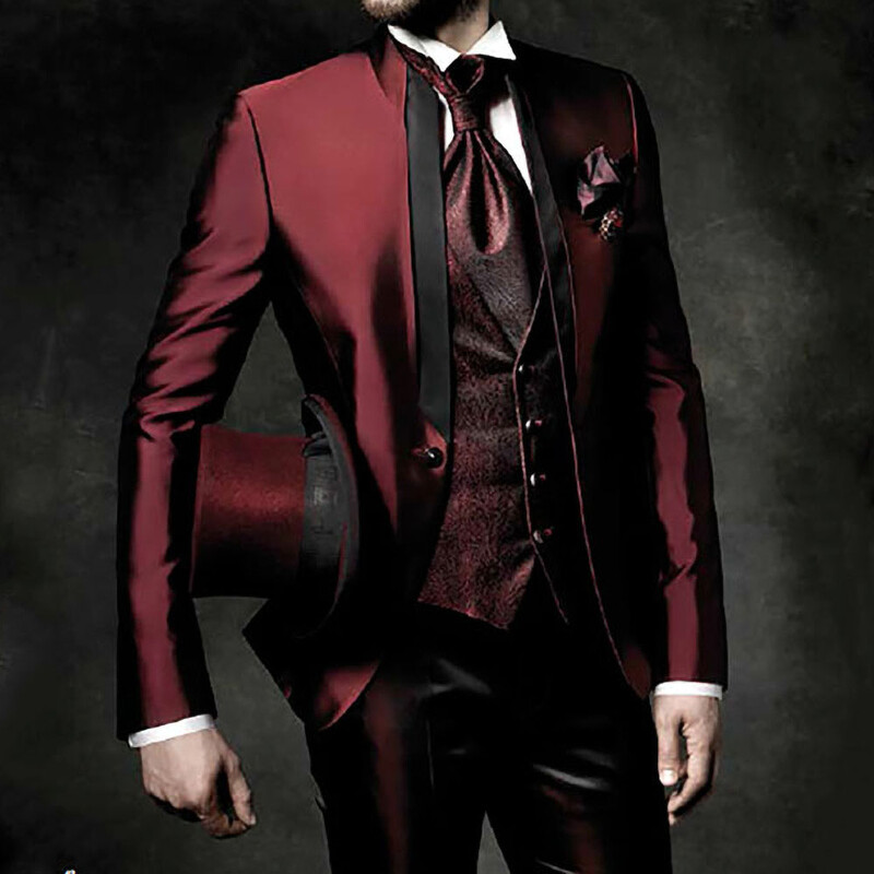 Costum Vin Roșu Burgundy Bărbați Frumoși Costume de nuntă pentru bărbați Tuxedo de mire croit Vintage Italian Costumul formal pentru bărbați Costum 3 piese