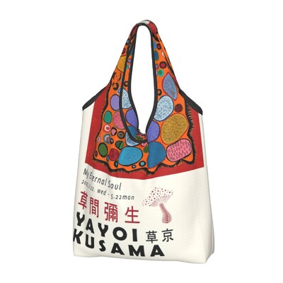 Genți de cumpărături personalizate Yayoi Kusama pentru cumpărături Kawaii, geantă de umăr, geantă portabilă cu pictură abstractă, de mare capacitate