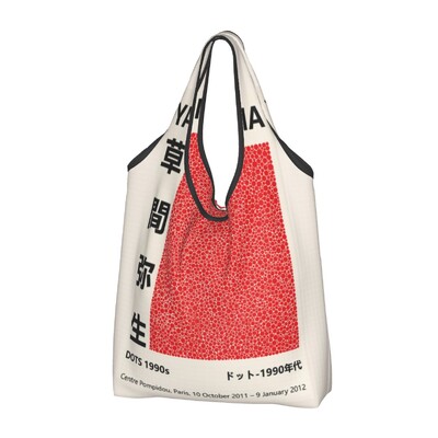 Genți de cumpărături personalizate Yayoi Kusama pentru cumpărături Kawaii, geantă de umăr, geantă portabilă cu pictură abstractă, de mare capacitate