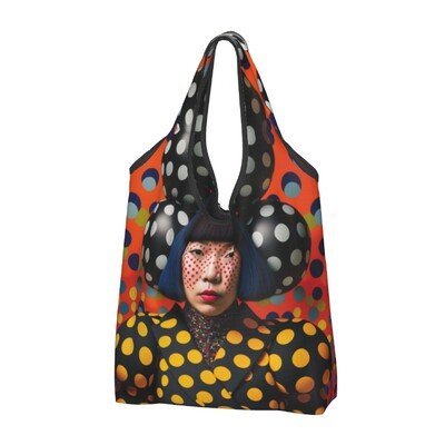 Genți de cumpărături personalizate Yayoi Kusama pentru cumpărături Kawaii, geantă de umăr, geantă portabilă cu pictură abstractă, de mare capacitate