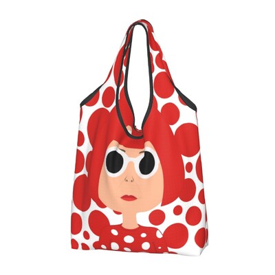 Genți de cumpărături personalizate Yayoi Kusama pentru cumpărături Kawaii, geantă de umăr, geantă portabilă cu pictură abstractă, de mare capacitate