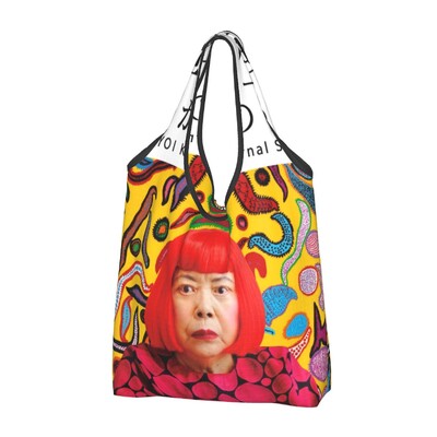 Genți de cumpărături personalizate Yayoi Kusama pentru cumpărături Kawaii, geantă de umăr, geantă portabilă cu pictură abstractă, de mare capacitate