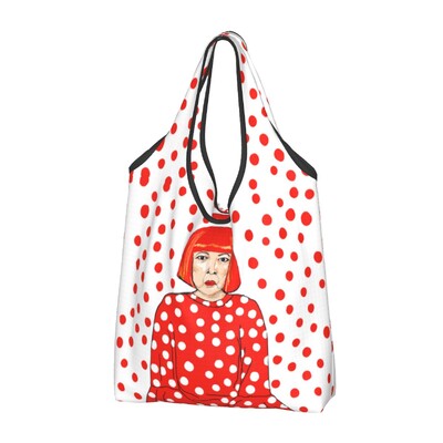 Genți de cumpărături personalizate Yayoi Kusama pentru cumpărături Kawaii, geantă de umăr, geantă portabilă cu pictură abstractă, de mare capacitate
