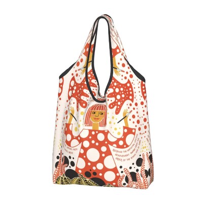 Genți de cumpărături personalizate Yayoi Kusama pentru cumpărături Kawaii, geantă de umăr, geantă portabilă cu pictură abstractă, de mare capacitate