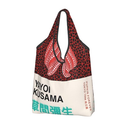 Genți de cumpărături personalizate Yayoi Kusama pentru cumpărături Kawaii, geantă de umăr, geantă portabilă cu pictură abstractă, de mare capacitate