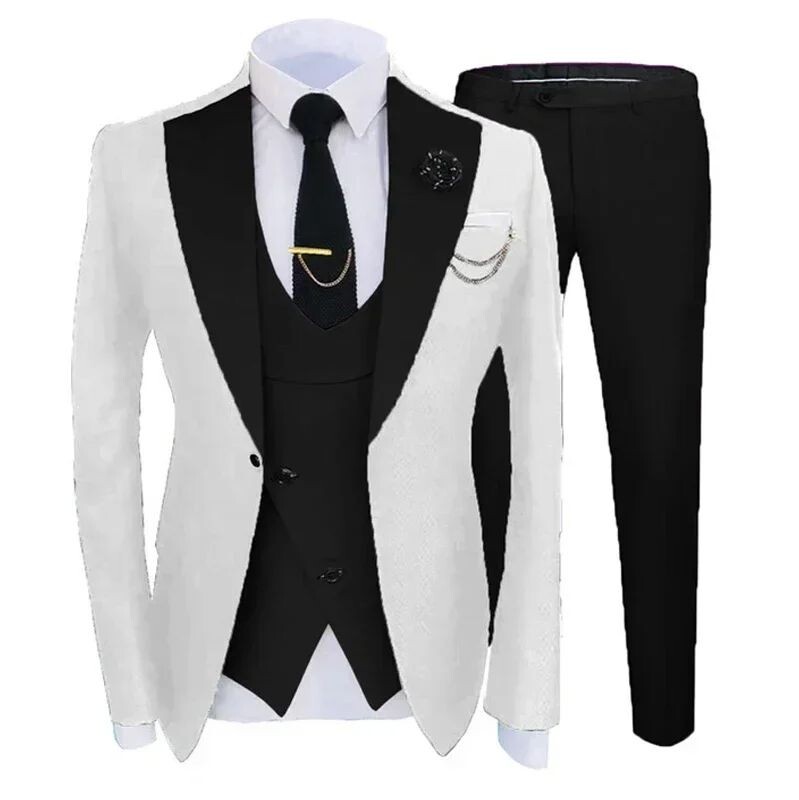 Slim Fit Costume formale pentru bărbați pentru nuntă Culoare uni smoking de mire cu rever lat cu crestături 3 buc. Jachetă de modă masculină cu pantaloni vestă 2024
