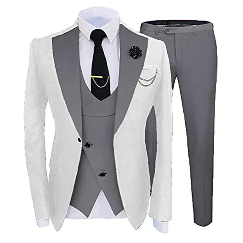 Slim Fit Costume formale pentru bărbați pentru nuntă Culoare uni smoking de mire cu rever lat cu crestături 3 buc. Jachetă de modă masculină cu pantaloni vestă 2024