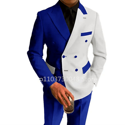 Moda 2 piese costume pentru bărbați de nuntă, slim fit, rever, pantaloni, blazer dublu, de afaceri, smoking de mire, costum masculin