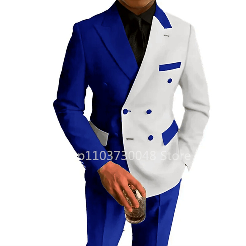 Moda 2 piese costume pentru bărbați de nuntă, slim fit, rever, pantaloni, blazer dublu, de afaceri, smoking de mire, costum masculin