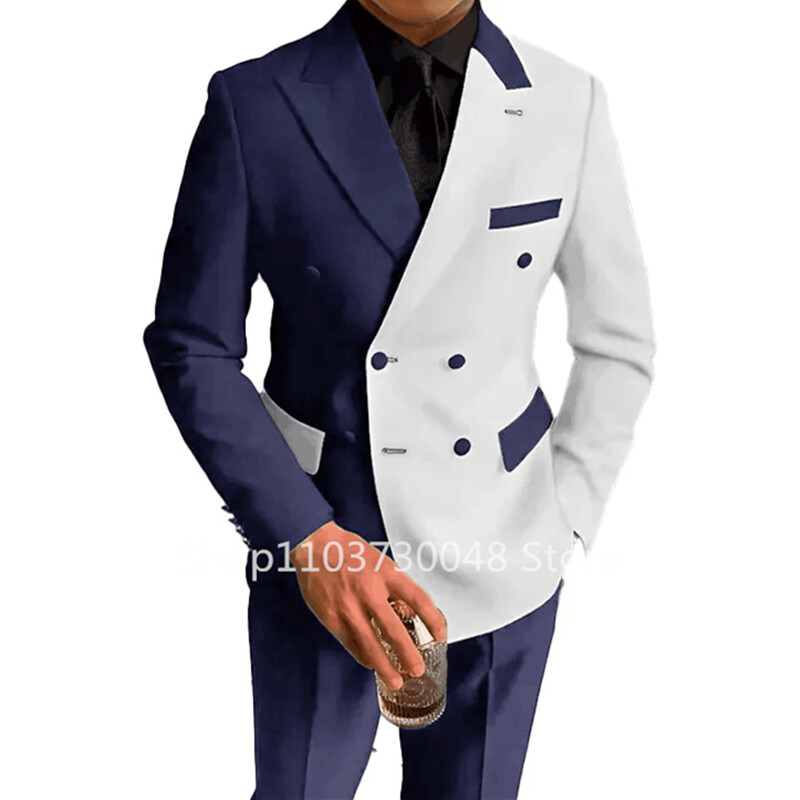 Moda 2 piese costume pentru bărbați de nuntă, slim fit, rever, pantaloni, blazer dublu, de afaceri, smoking de mire, costum masculin