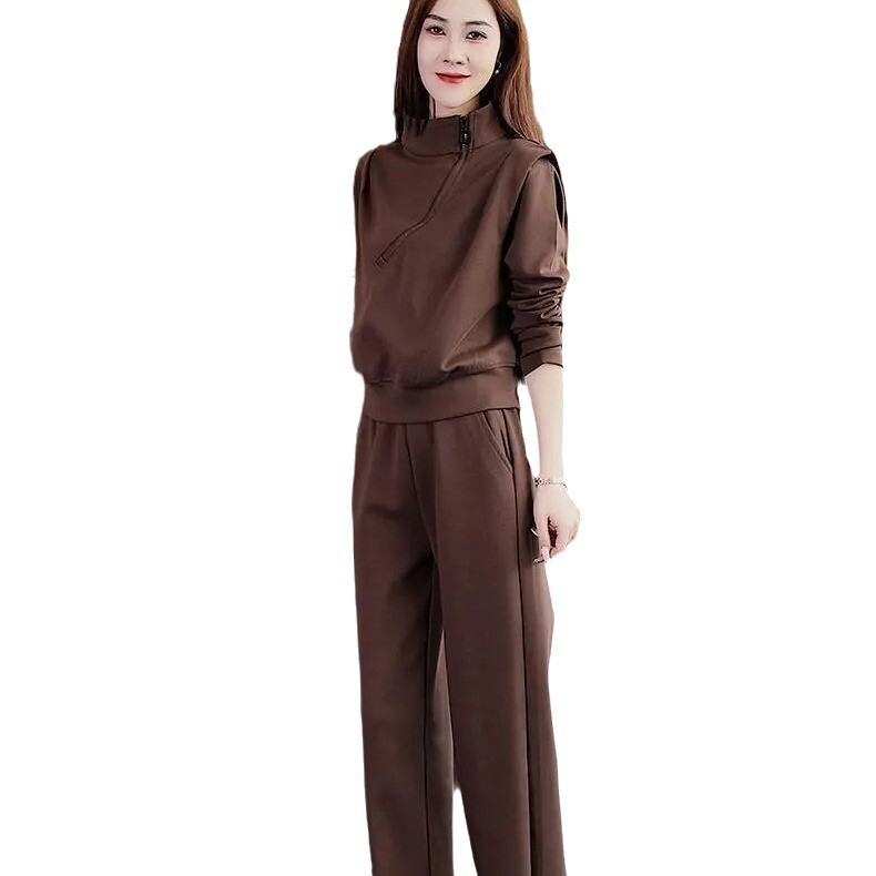 Pārrobežu moderns vesterna stila uzvalks sievietēm Rudens 2024 Jauns, moderns ikdienas sporta krekls ar platām kājām, moderns divdaļīgs komplekts