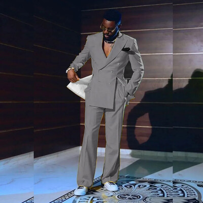 Elegants vīriešu kostīms Vienkrāsains divrindu atloks ar atloku grezna 2-daļīga jaka bikses pilna pasūtījuma kleita